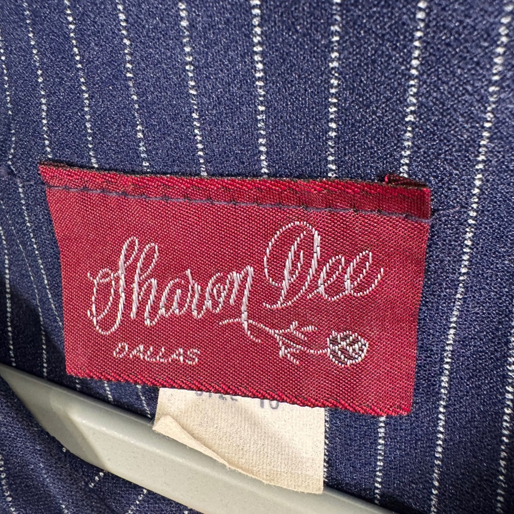 Vintage Sharon Dee Navy Pinstripe Midi Dress Long Sleeve Secretary 80s 10 - Picture 5 of 10